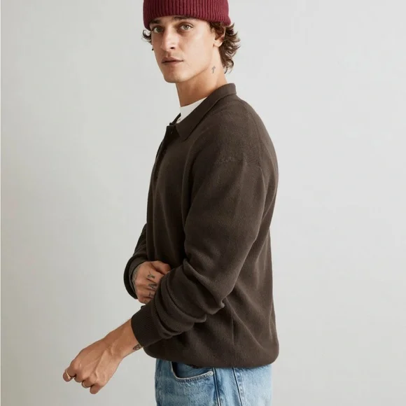 Madewell Ribbed Long-Sleeve Sweater Polo - Picture 4 of 7